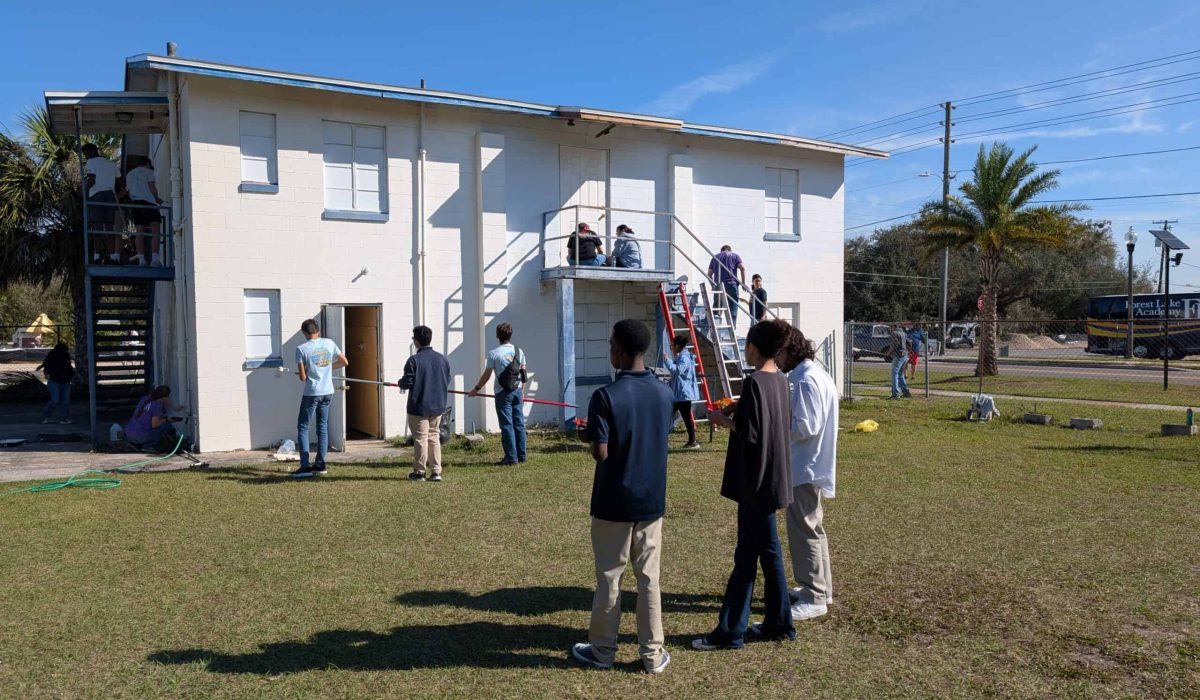 Volunteers painting